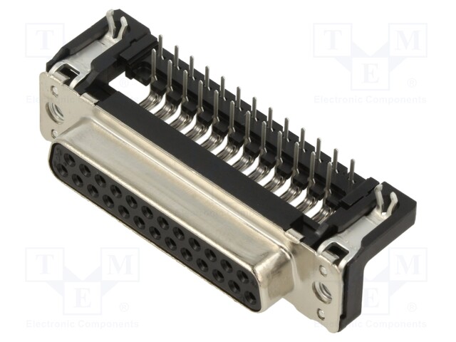 D-Sub; PIN: 25; socket; female; PCB snap-in; angled 90°; THT; M3