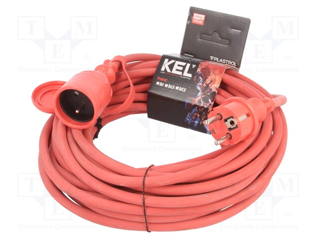 Extension lead; Sockets: 1; rubber; red; 15m; 16A; PROFESSIONAL