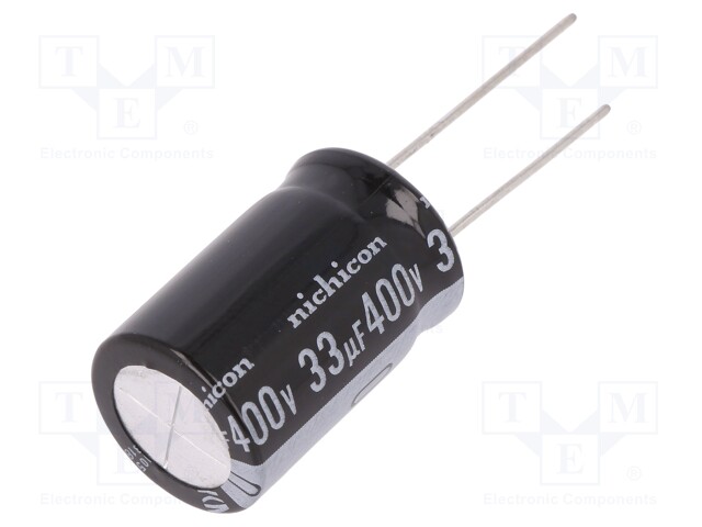 Capacitor: electrolytic; THT; 33uF; 400VDC; Ø16x25mm; Pitch: 7.5mm
