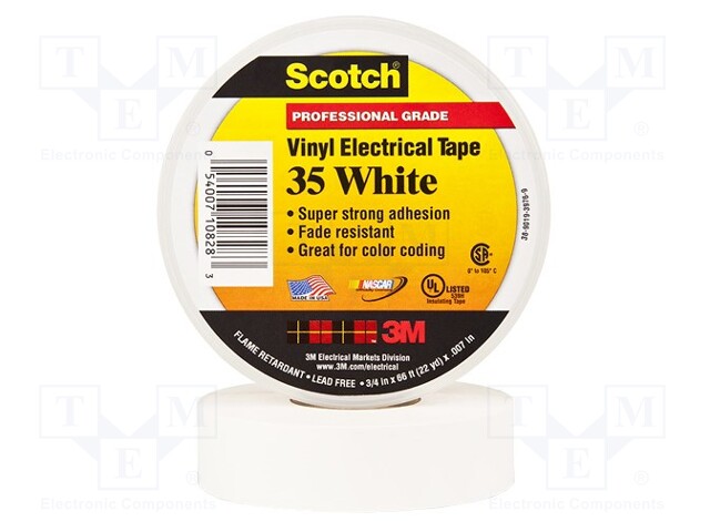 Tape: electrical insulating; W: 19mm; L: 20m; D: 0.178mm; white; 225%