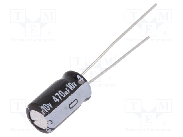 Capacitor: electrolytic; THT; 470uF; 10VDC; Ø6.3x11mm; Pitch: 2.5mm