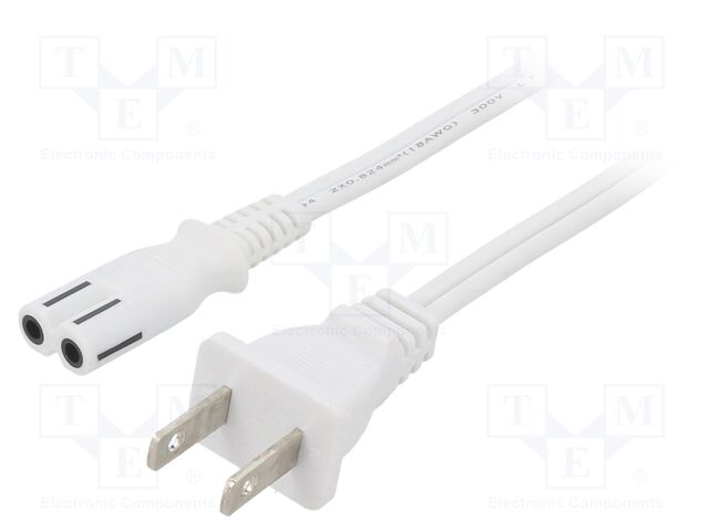 Cable; 2x18AWG; IEC C7 female,NEMA 1-15 (A) plug; PVC; 1.8m; 7A