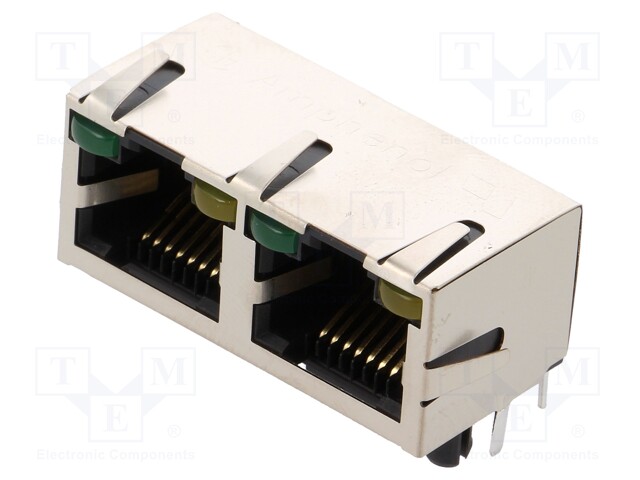 Socket; RJ45; Cat: 5; shielded,double,with LED; Layout: 8p8c; THT