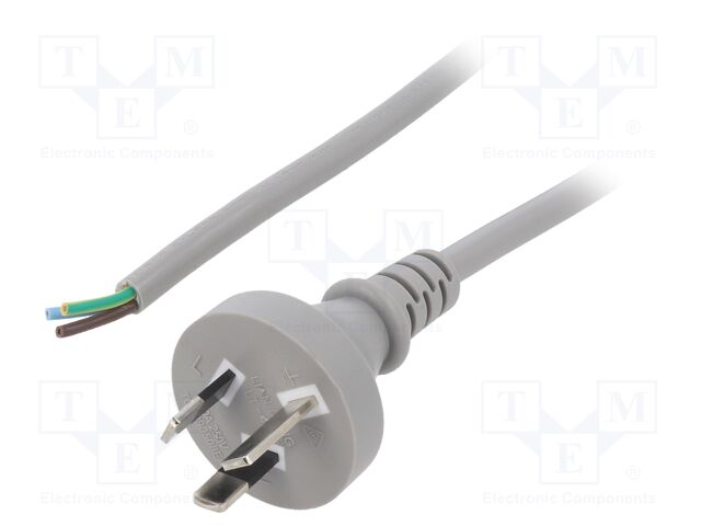 Cable; AS/NZS 3112 (I) plug,wires; PVC; 1.8m; grey; 3x0,75mm2; 10A