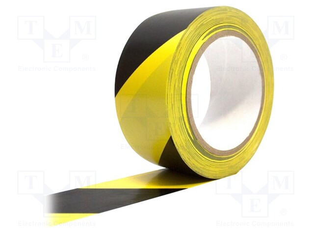 Tape: warning; yellow-black; L: 33m; W: 50mm; self-adhesive