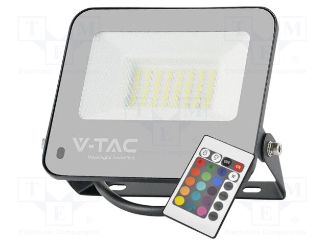 Lamp: LED flood light; 30W; 230VAC; white cold,RGB; 115°; 6500K