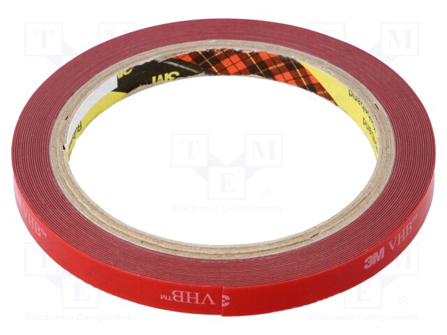 Tape: fixing; W: 9mm; L: 5.5m; Thk: 0.4mm; acrylic; grey; Tmax: 121°C