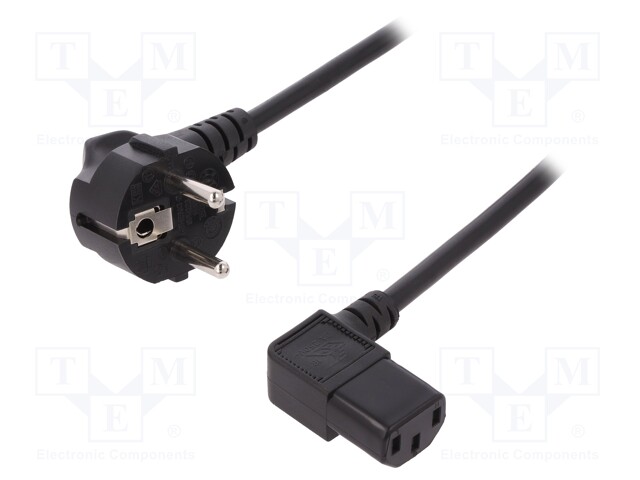 Cable; CEE 7/7 (E/F) plug angled,IEC C13 female 90°; 1.8m; 10A