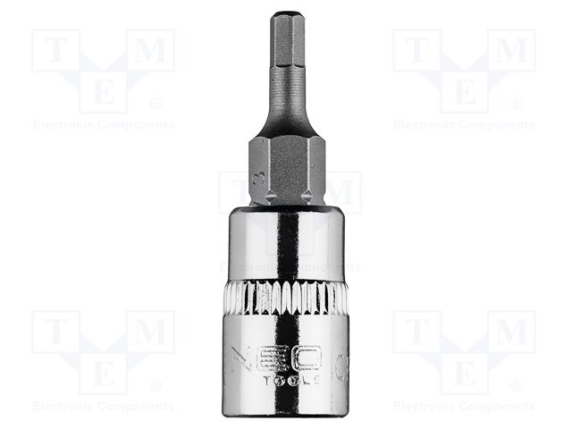 Socket; hex key,socket spanner; HEX 3mm; 1/4"; short