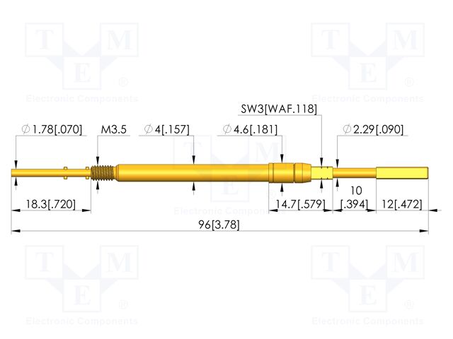 Test needle; Spring compression: 9.5mm; 10mm; 10A; CuBe; Ø: 2.8mm