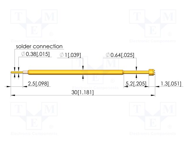 Test needle; Spring compression: 4mm; 5mm; 1A; CuBe; gold-plated