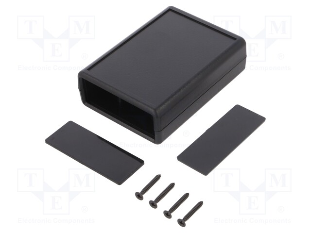 Enclosure: with panel; X: 66.5mm; Y: 92mm; Z: 28mm; ABS; black