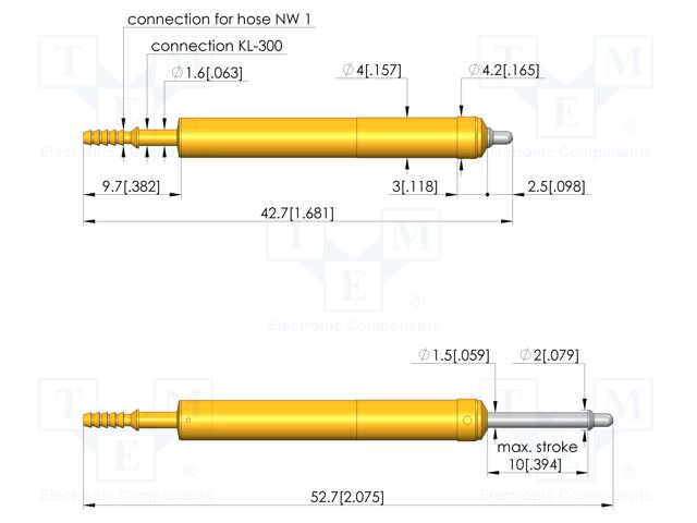 Test needle; Spring compression: 6mm; 10mm; 2A; steel; Ø: 1.3mm