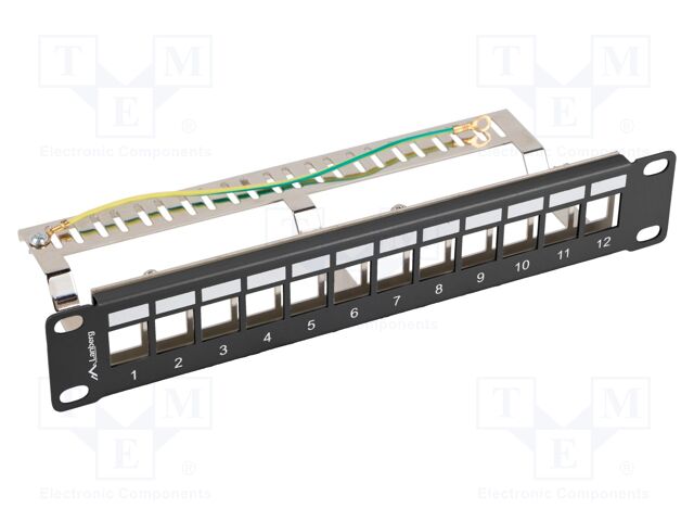 Patch panel; black; Number of ports: 12; rack 10"; RACK; Height: 1U