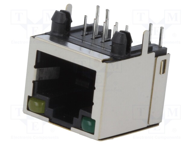 Socket; RJ45; PIN: 8; Cat: 5; shielded; Layout: 8p8c; THT; angled