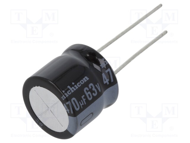 Capacitor: electrolytic; THT; 470uF; 63VDC; Ø16x15mm; Pitch: 7.5mm