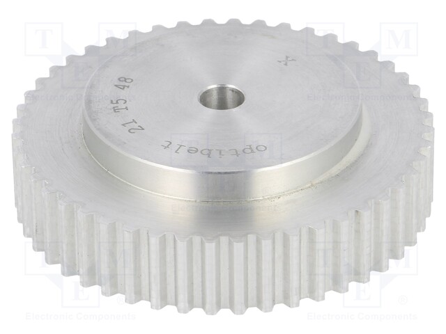 Belt pulley; T5; W: 10mm; whell width: 21mm; Ø: 75.55mm; aluminium
