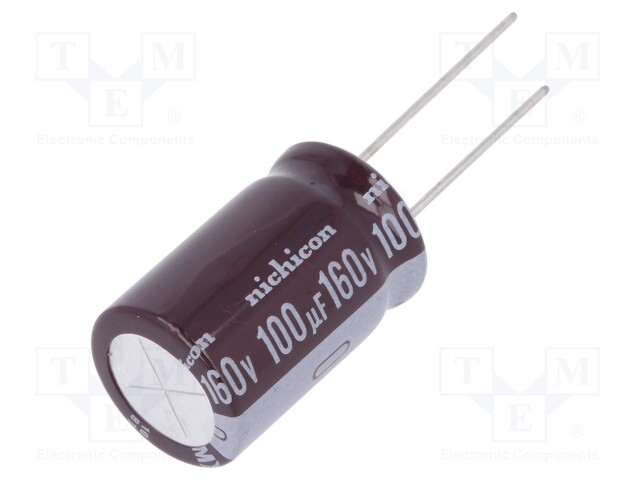 Capacitor: electrolytic; THT; 100uF; 160VDC; Ø16x25mm; Pitch: 7.5mm