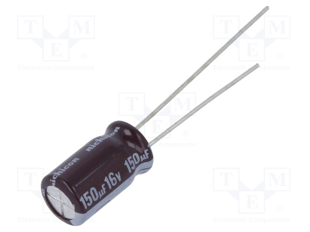 Capacitor: electrolytic; THT; 150uF; 16VDC; Ø6.3x11mm; Pitch: 2.5mm