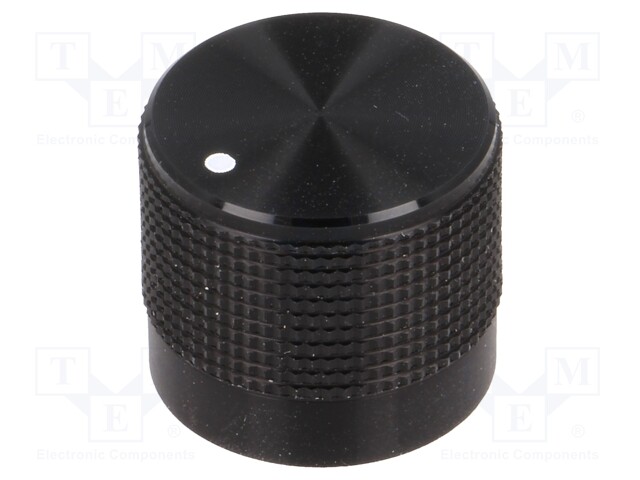 Knob; with pointer; Shaft d: 6mm; Ø20mm; black; Shaft: knurled