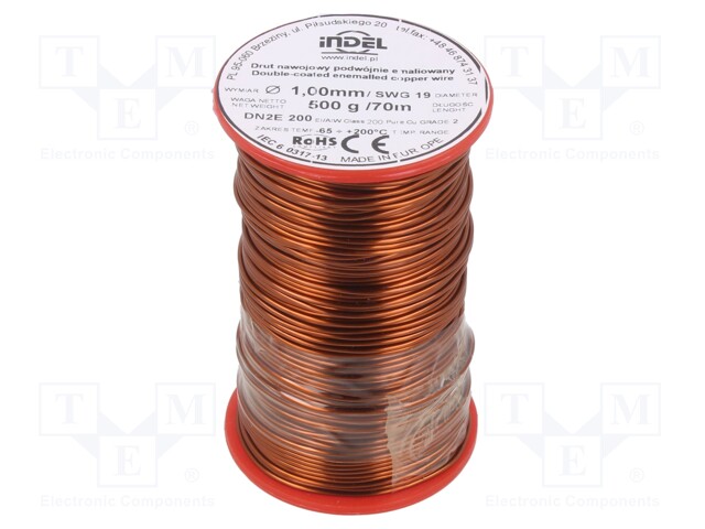 Coil wire; double coated enamelled; 1mm; 500g; -65÷200°C; Core: Cu