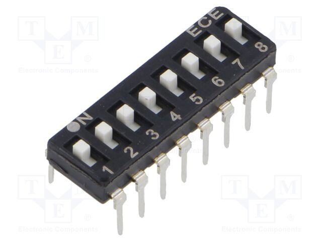 Switch: DIP-SWITCH; Poles number: 8; OFF-ON; 0.025A/24VDC; Pos: 2/8