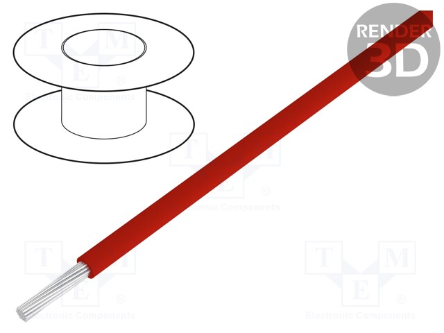 Wire; stranded; OFC; 0.22mm2; red; PVC; 49V; 200m