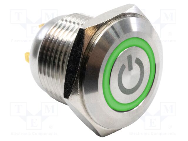 Switch: vandal resistant; SPST-NO; 2A/48VDC; IP65; OFF-(ON); green