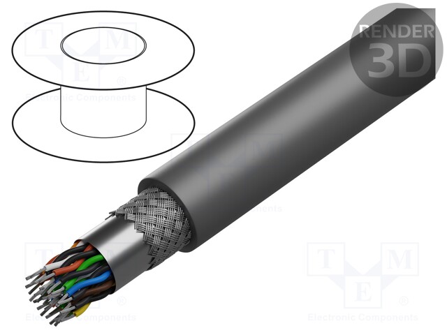 Wire; Alpha Essential C&C; 18x2x22AWG; PVC; dark grey; 300V; 305m