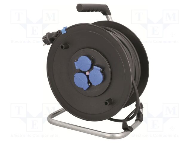 Extension lead; 3G1.5mm2; Sockets: 3; rubber; black; 50m; 16A