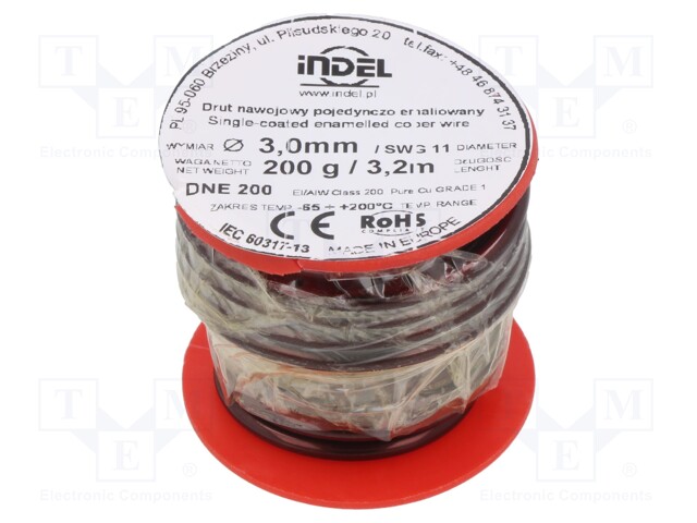 Coil wire; single coated enamelled; 3mm; 200g; -65÷200°C; Core: Cu