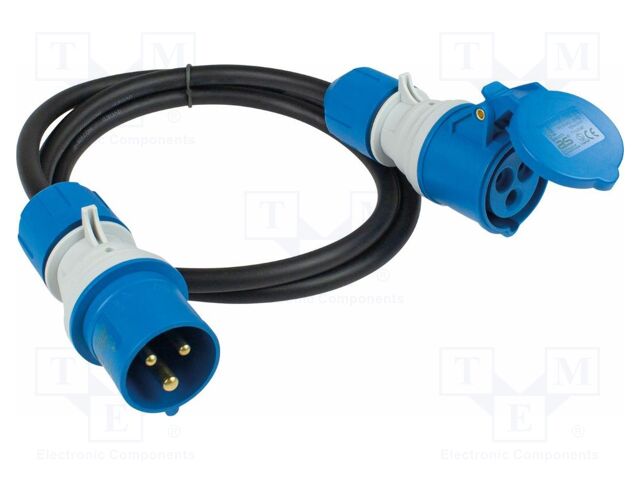 Extension lead; 3G2.5mm2; Sockets: 1; rubber; black; 1.5m; 16A