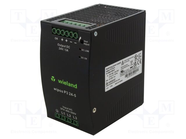 Power supply: switching; for DIN rail; 120W; 24VDC; 5A; 480÷820VDC