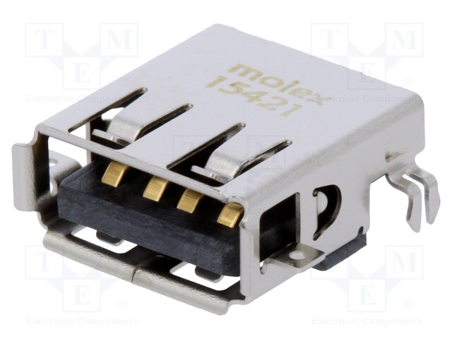 Socket; USB A; on PCBs; THT; PIN: 4; angled 90°; middle board mount