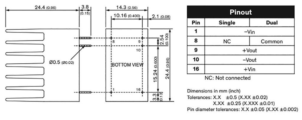 Converter: DC/DC; 15W; Uin: 36÷75V; Uout: 12VDC; Uout2: -12VDC; DIP16