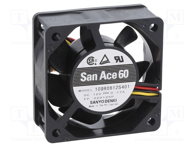 Axial Fan, 12 V, DC, 60 mm, 25 mm, 23 cu.ft/min, 0.65 m³/min