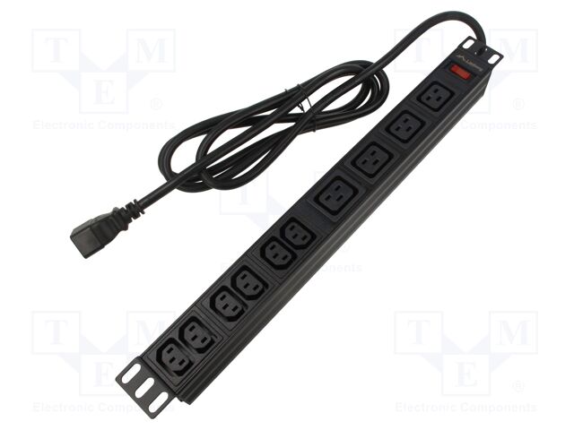 Plug socket strip: protective; Sockets: 10; 230VAC; 16A; black; 2m
