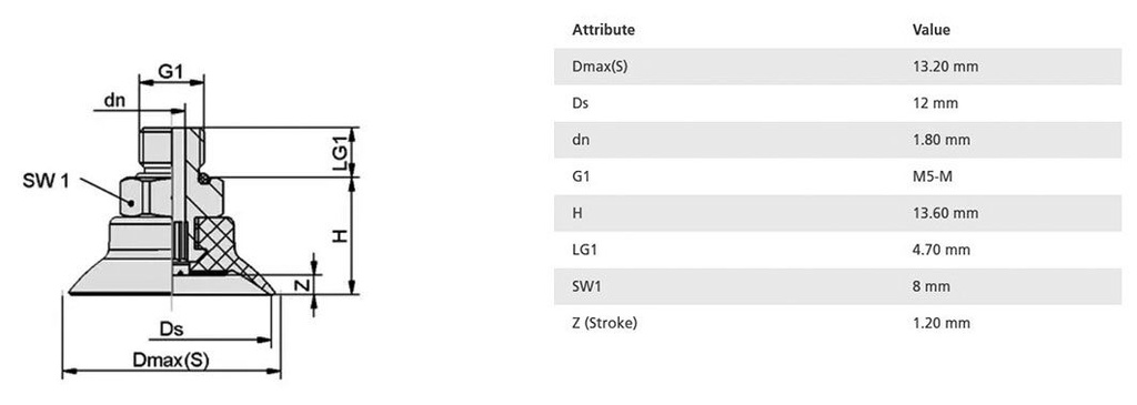 Suction cup; 12mm; 1.7g; M5-M; Shore hardness: 60; 0.12cm3; SUF