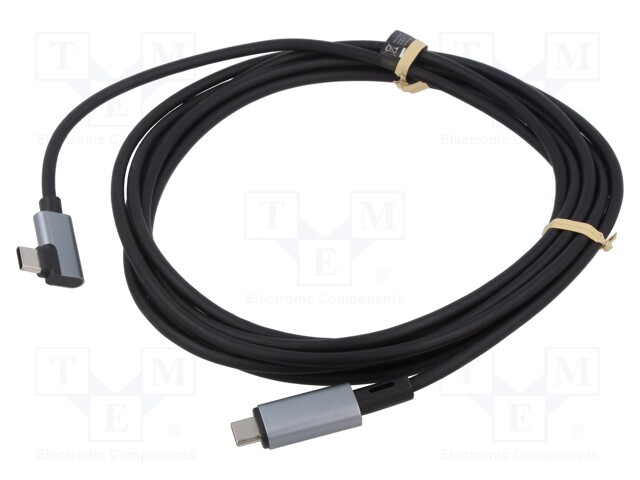 Cable; angular,USB 2.0; USB C plug,both sides; 3m; black; 480Mbps