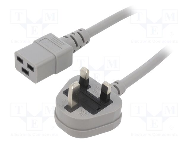 Cable; BS 1363 (G) plug,IEC C19 female; PVC; 1.8m; grey; 3x1,5mm2