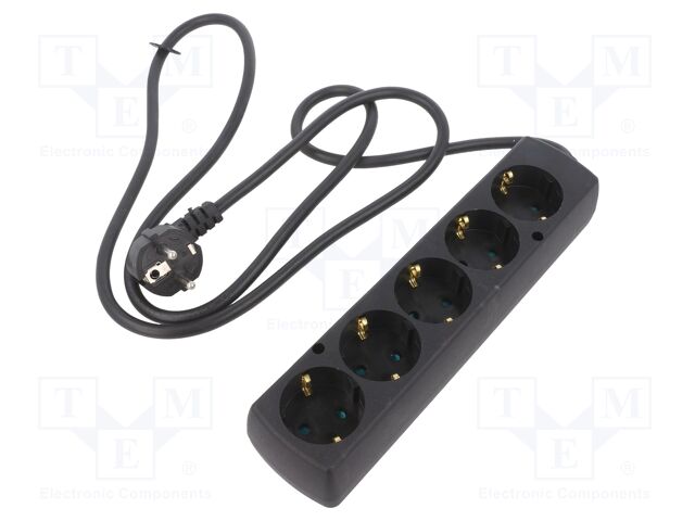 Extension lead; 3x1.5mm2; Schuko; Sockets: 5; PVC; black; Len: 1.5m