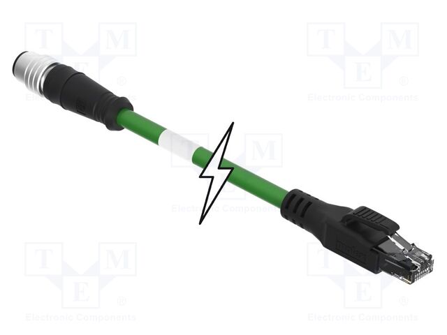 Adapter; RJ45 plug,M12 male; D code-Ethernet; PIN: 4; IP67; Cat: 5e
