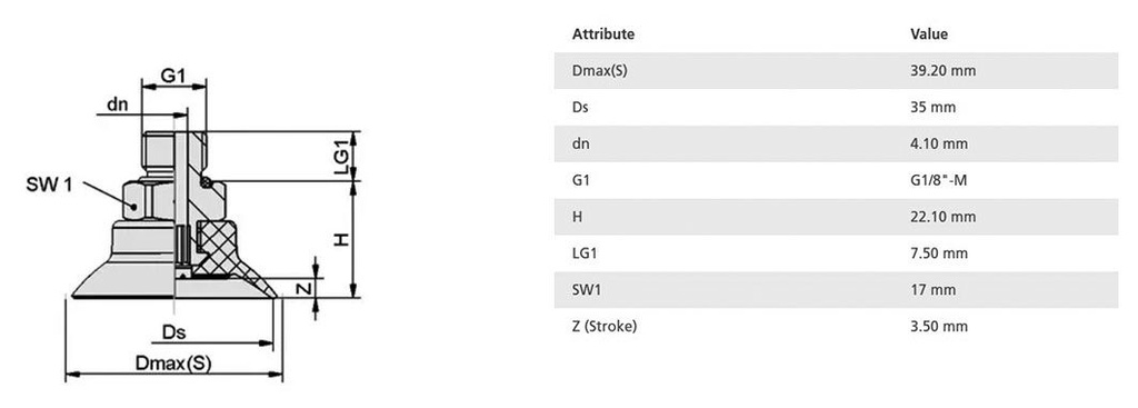 Suction cup; 35mm; 14.1g; G 1/8 M; Shore hardness: 55; 2.4cm3; SUF