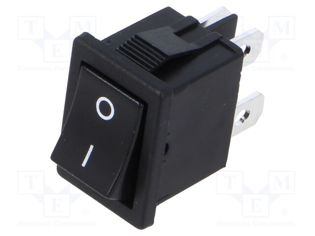 ROCKER; DPST; Pos: 2; OFF-ON; 6A/250VAC; black; none; 20mΩ; UL94V-2