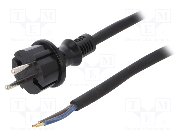 Cable; CEE 7/17 (C) plug,wires; 4m; black; rubber; 2x2,5mm2; 16A