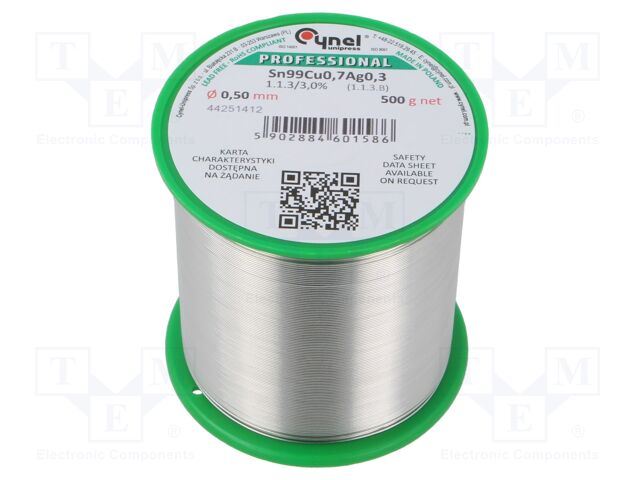 Soldering wire; Sn99Ag0,3Cu0,7; 500um; 500g; lead free; 216÷227°C