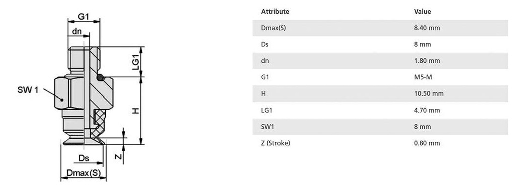 Suction cup; 8mm; 1.1g; M5-M; Shore hardness: 60; 0.04cm3; SUF