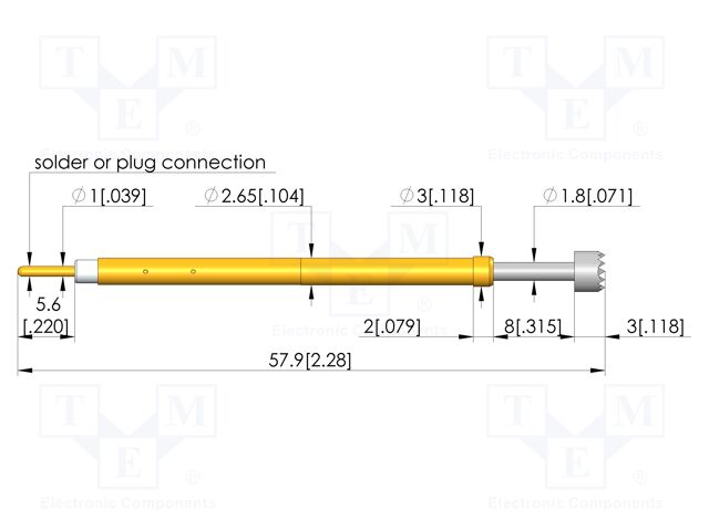 Test needle; Spring compression: 6.4mm; 8mm; 5A; CuBe; Ø: 4mm; 2.5N