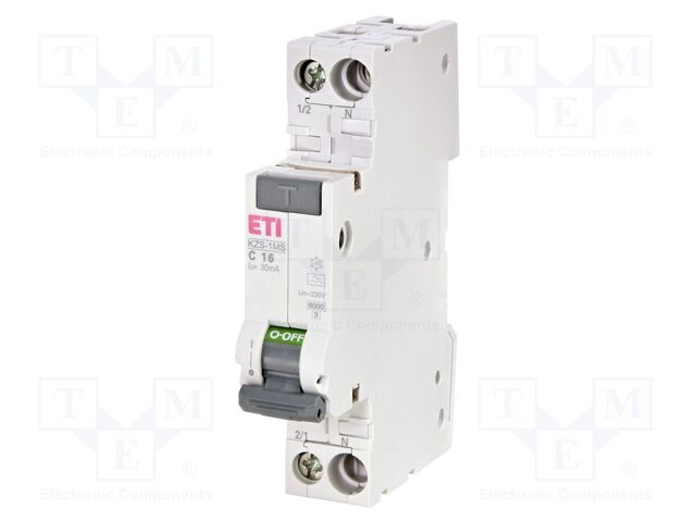 RCBO breaker; Inom: 10A; Ires: 30mA; Poles: 1+N; 230VAC; IP20; KZS