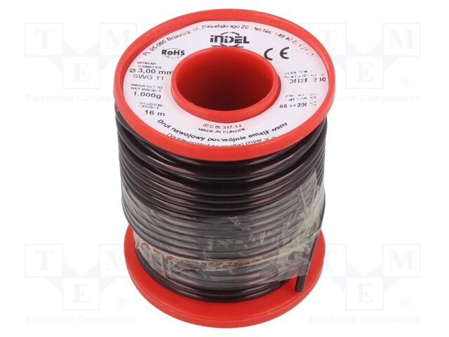 Coil wire; double coated enamelled; 3mm; 1kg; -65÷200°C; Core: Cu